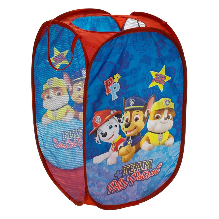 Paw Patrol - Сгъваема текстилна кошница за играчки - синьо-червена, 36x36x58 см
