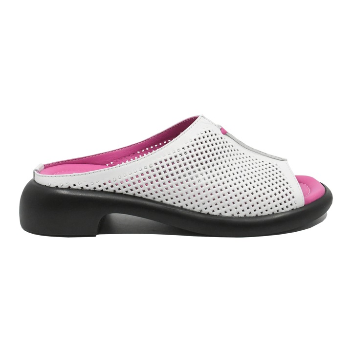 Saboti dama Dogati albi perforati din piele naturala MIR1937, Alb, 37