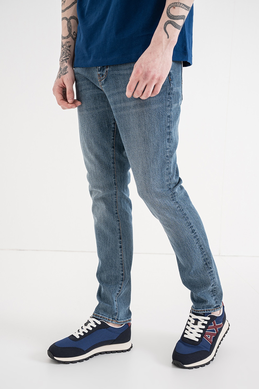 ARMANI EXCHANGE, Blugi slim fit cu talie medie, Albastru deschis melange, 32