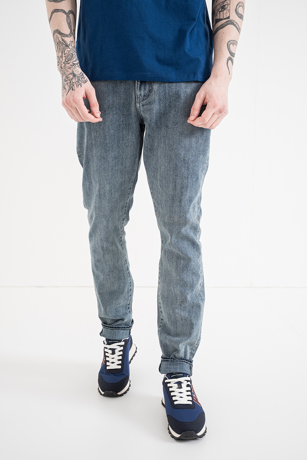 ARMANI EXCHANGE, Blugi slim fit cu talie medie, Albastru deschis melange, 32