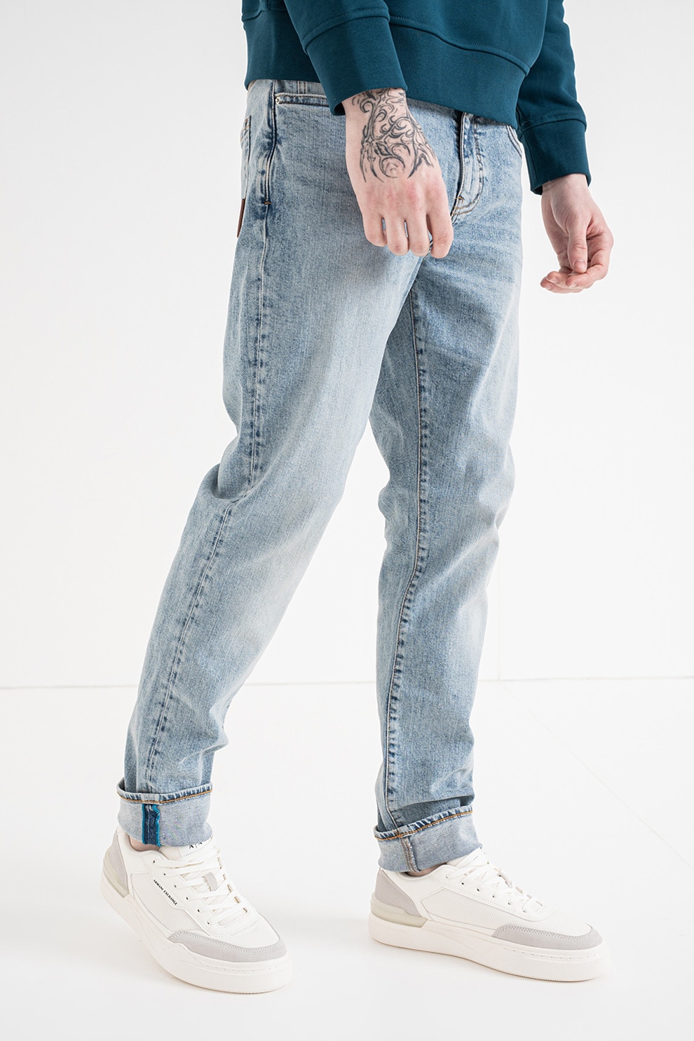 ARMANI EXCHANGE, Blugi slim fit cu talie medie, Albastru deschis melange, 32
