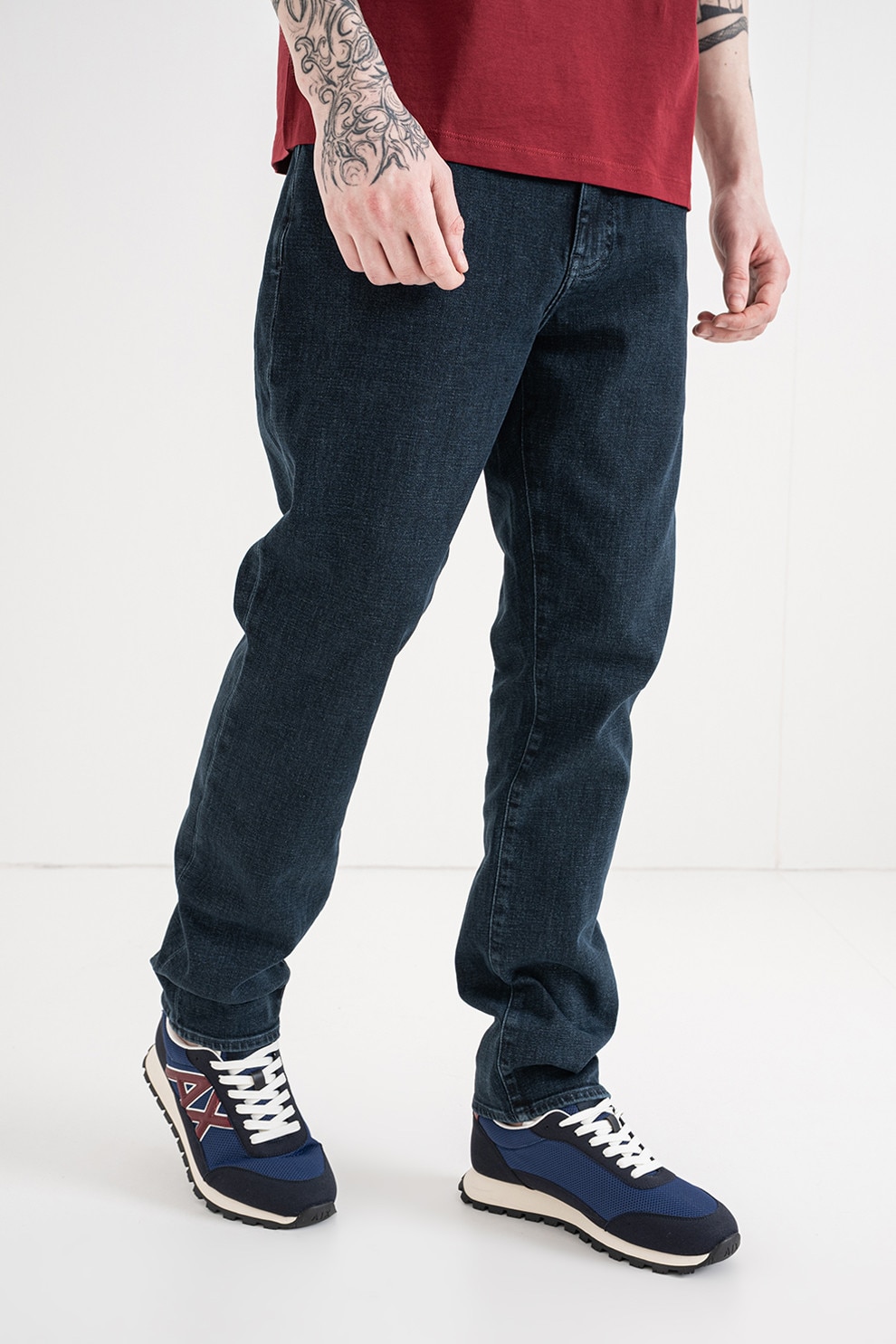 ARMANI EXCHANGE, Blugi slim fit uni, Albastru inchis melange, 34