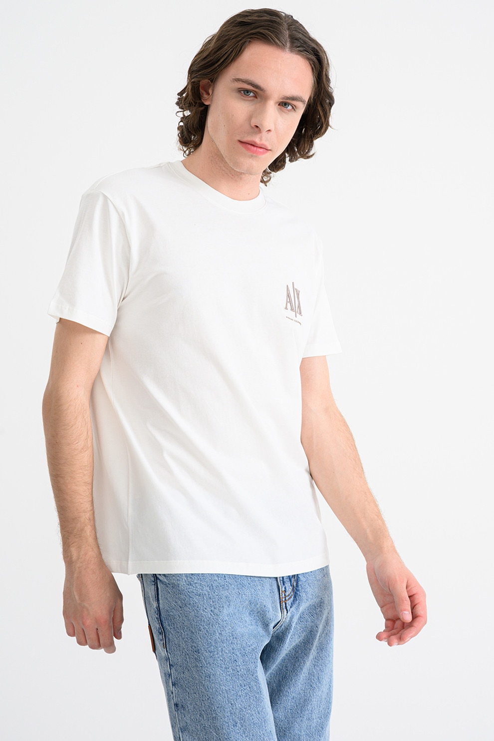 ARMANI EXCHANGE, Tricou din bumbac cu logo, Alb, XL