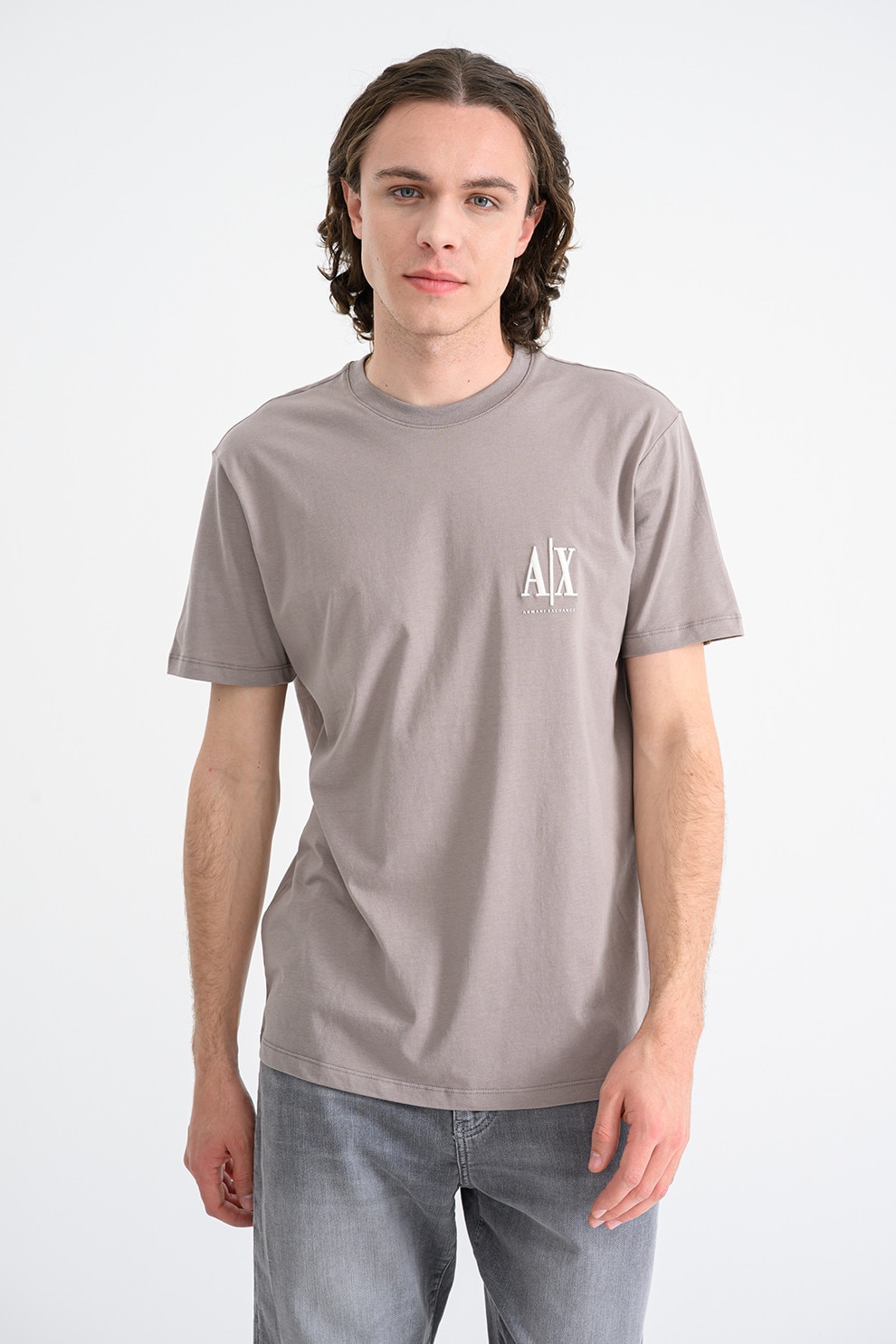 ARMANI EXCHANGE, Tricou din bumbac cu logo, Maro taupe, M