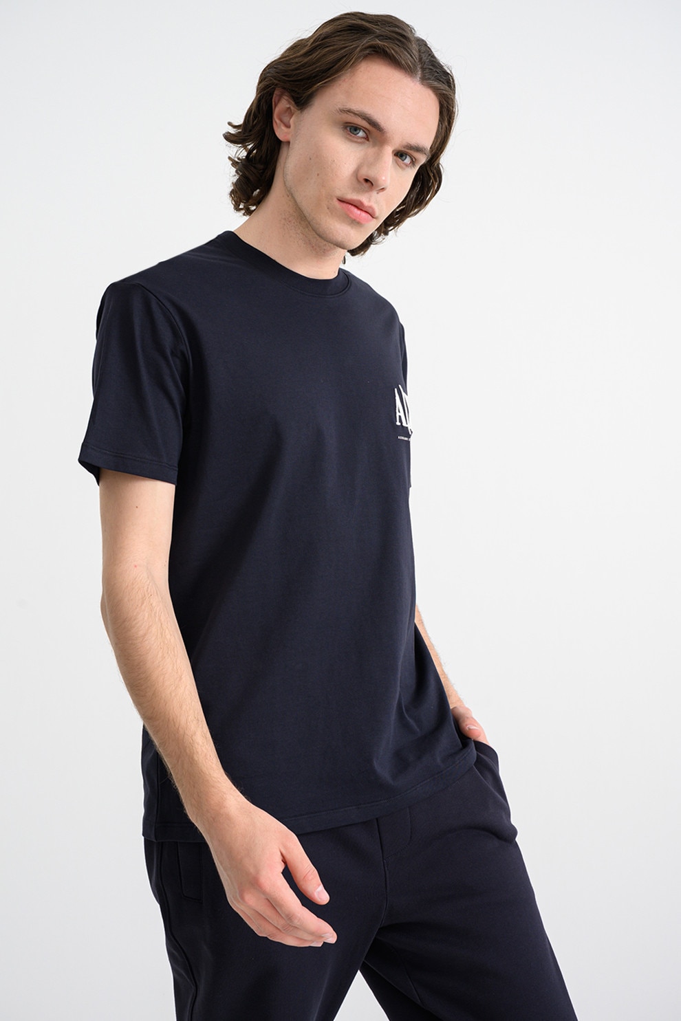 ARMANI EXCHANGE, Tricou din bumbac cu logo, Alb, Albastru ultramarin, L
