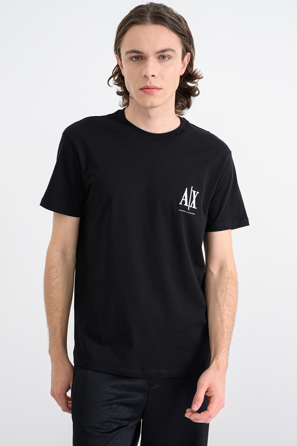 ARMANI EXCHANGE, Tricou din bumbac cu logo, Alb, Negru, M