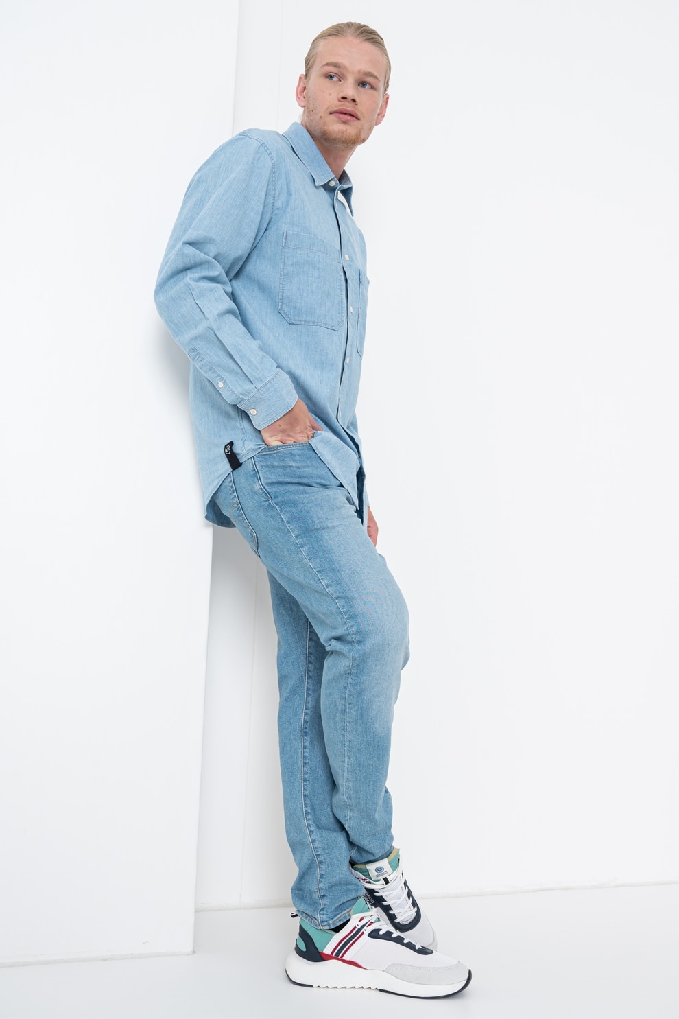 ARMANI EXCHANGE, Camasa de denim cu maneci lungi, Albastru deschis, M