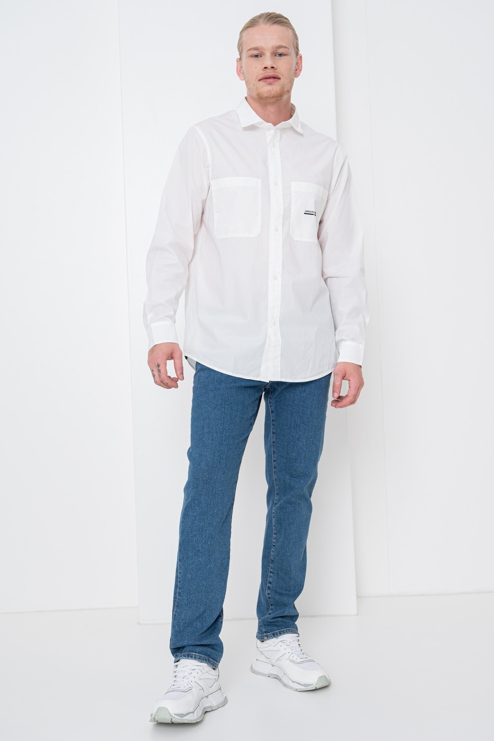 ARMANI EXCHANGE, Camasa cu maneci lungi si logo, Alb, M