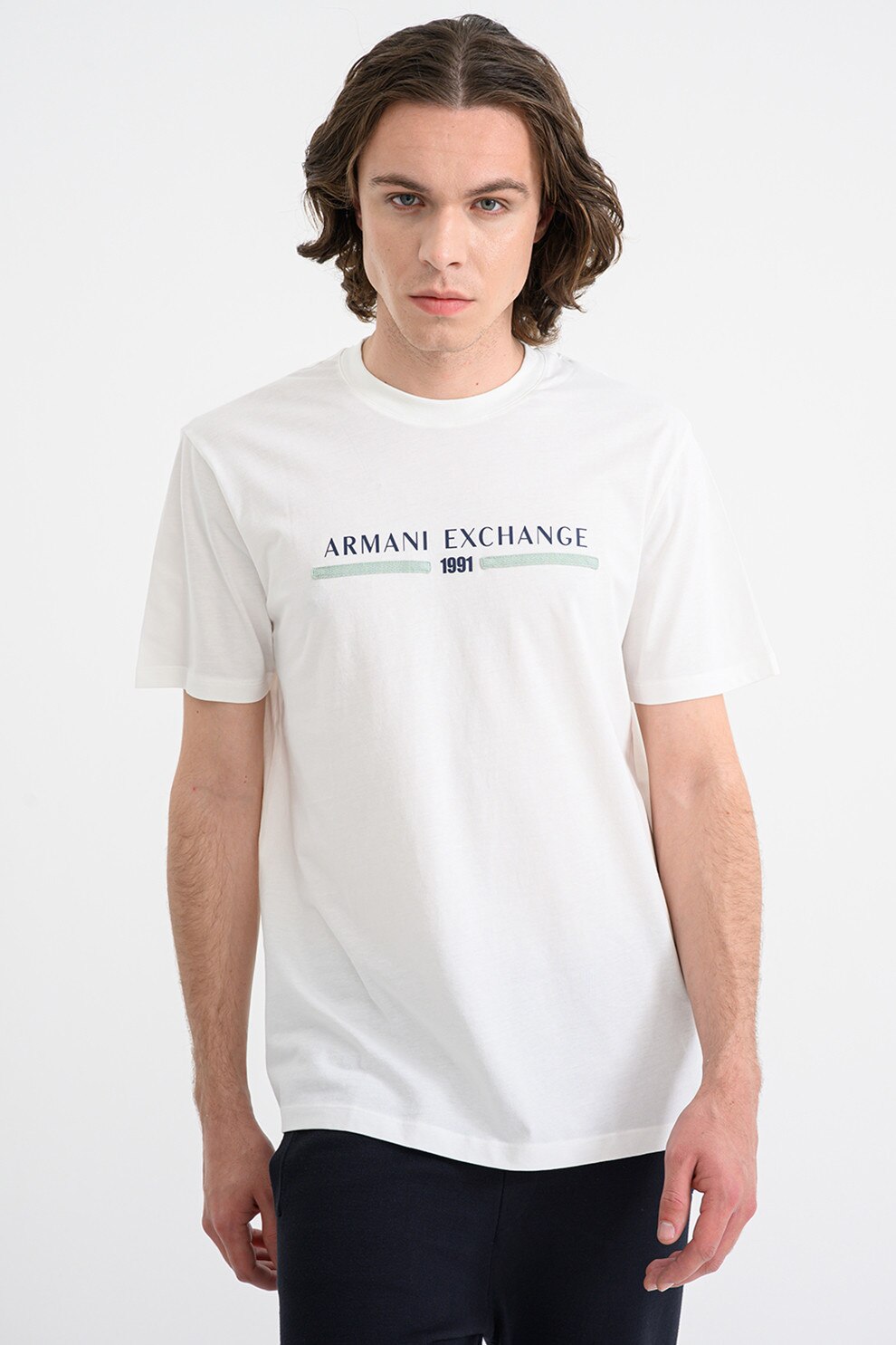 ARMANI EXCHANGE, Tricou din bumbac cu imprimeu, Verde, Negru, Alb optic, S