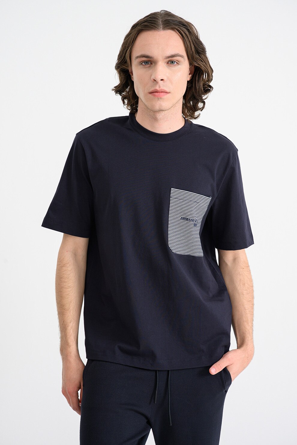 ARMANI EXCHANGE, Tricou relaxed-fit cu buzunar pe piept, Alb, Albastru ultramarin, S