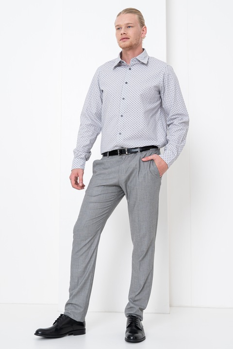 ARMANI EXCHANGE, Camasa cu model si guler clasic, Alb/Negru/Gri inchis