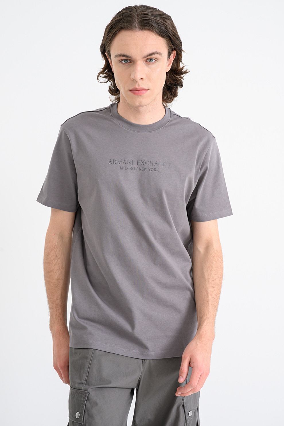 ARMANI EXCHANGE, Tricou cu imprimeu logo, Gri inchis, M