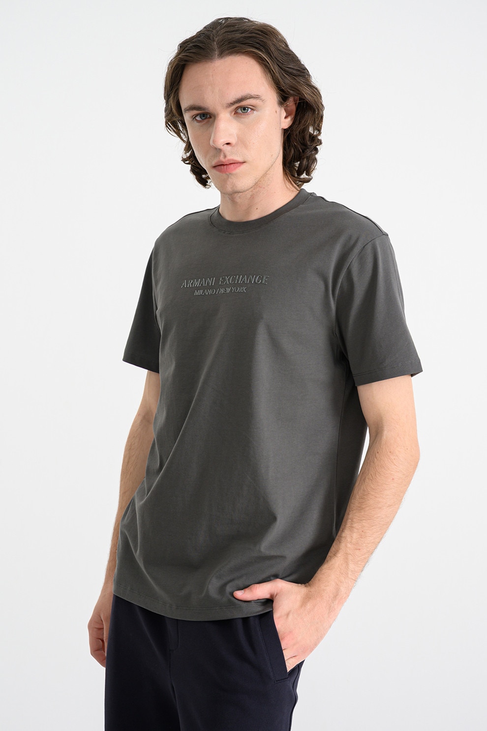 ARMANI EXCHANGE, Tricou cu imprimeu logo, Kaki, M