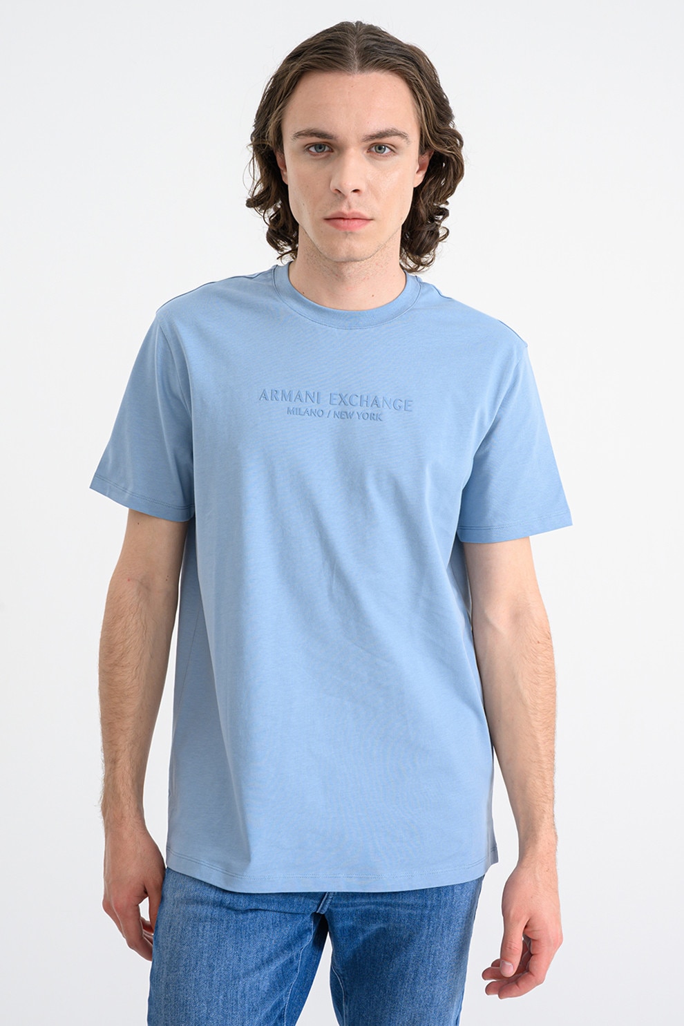 ARMANI EXCHANGE, Tricou cu imprimeu logo, Albastru lavanda, L