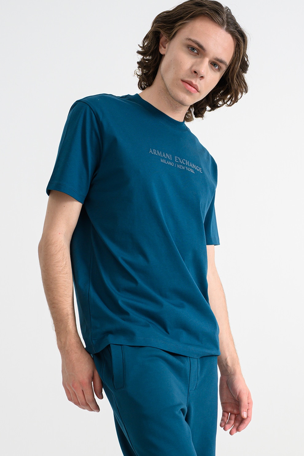 ARMANI EXCHANGE, Tricou cu imprimeu logo, Albastru petrol, M