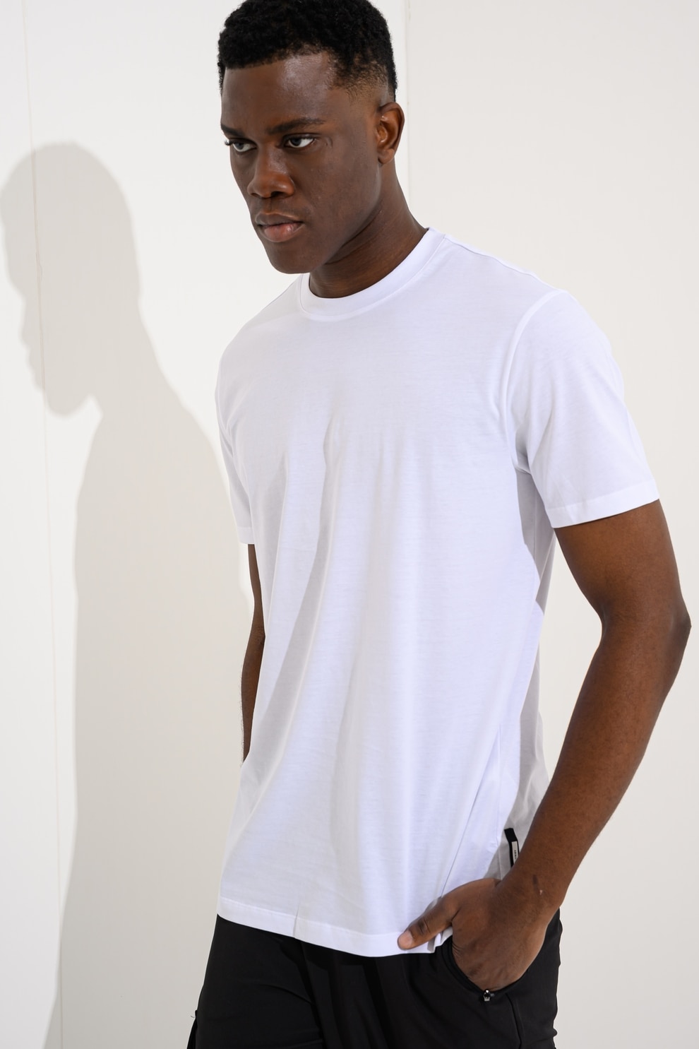 ARMANI EXCHANGE, Tricou de bumbac cu decolteu la baza gatului, Alb optic, L