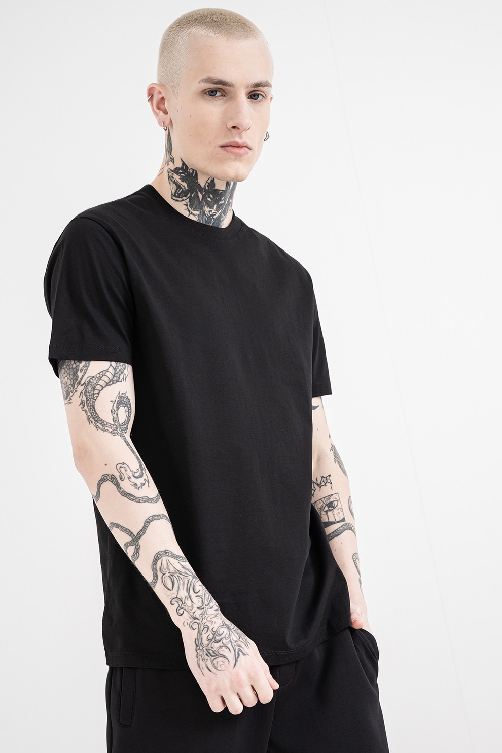 ARMANI EXCHANGE, Tricou de bumbac cu decolteu la baza gatului, Negru, M