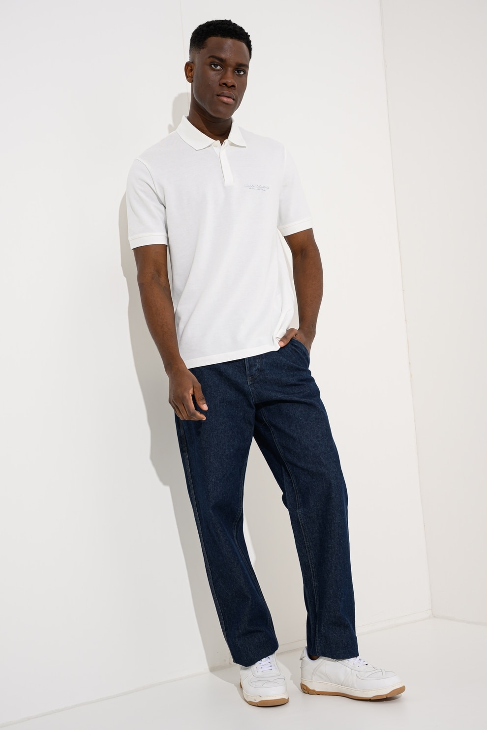 ARMANI EXCHANGE, Tricou polo slim fit cu logo brodat, Alb, XL