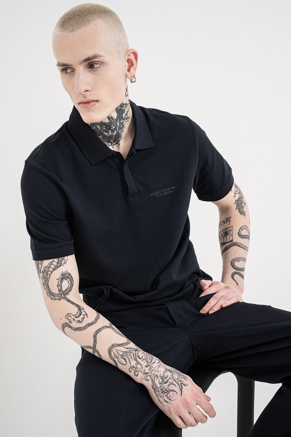 ARMANI EXCHANGE, Tricou polo slim fit cu logo brodat, Bleumarin, M