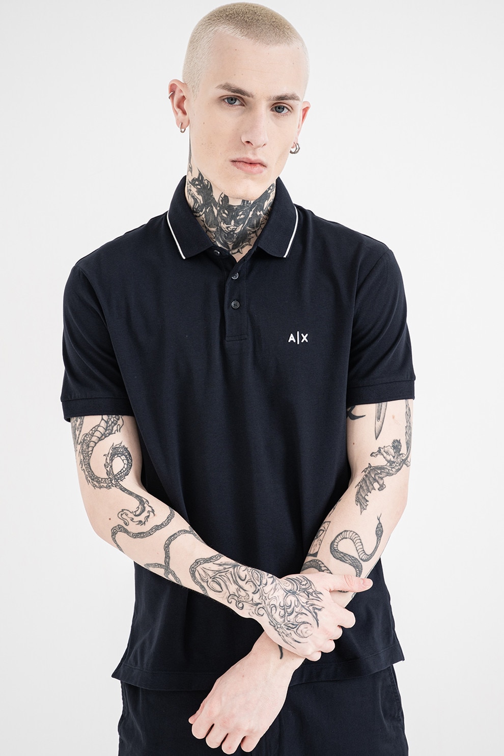 ARMANI EXCHANGE, Tricou polo slim fit, Alb, Bleumarin, XL