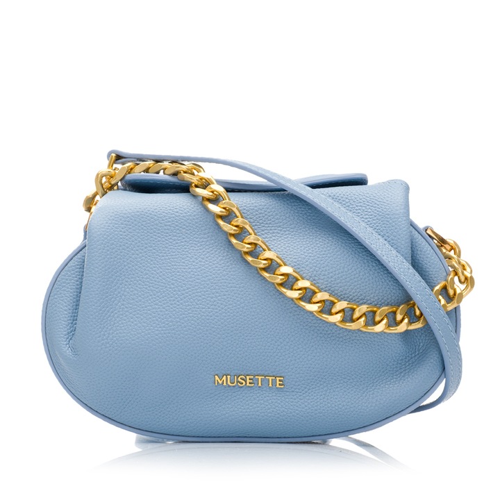 Geanta dama, Musette ZAIRA, Piele naturala, 24 x 7 x 15, Albastru deschis, 24 x 7 x 15 cm