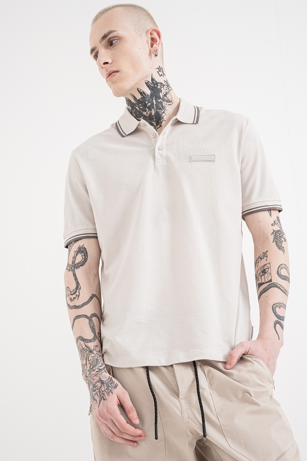 ARMANI EXCHANGE, Tricou polo de bumbac, Gri deschis, Gri inchis, L