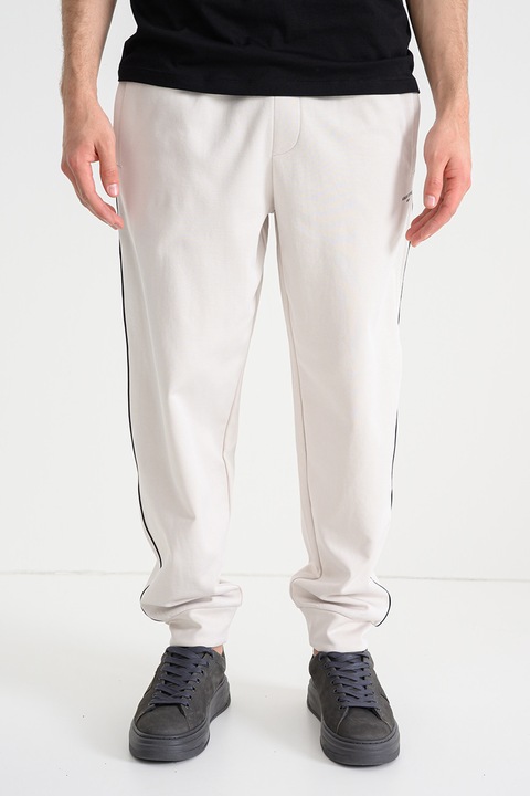 ARMANI EXCHANGE, Pantaloni uni de trening cu talie elastica, Negru/Alb murdar