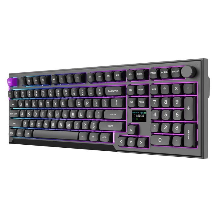 Tastatura PREYON SILENT CLAW Gateron Yellow Pro 3.0 PSCY105B, RGB, mecanica, Gasket Mount, 2, 4 GHz, Negru
