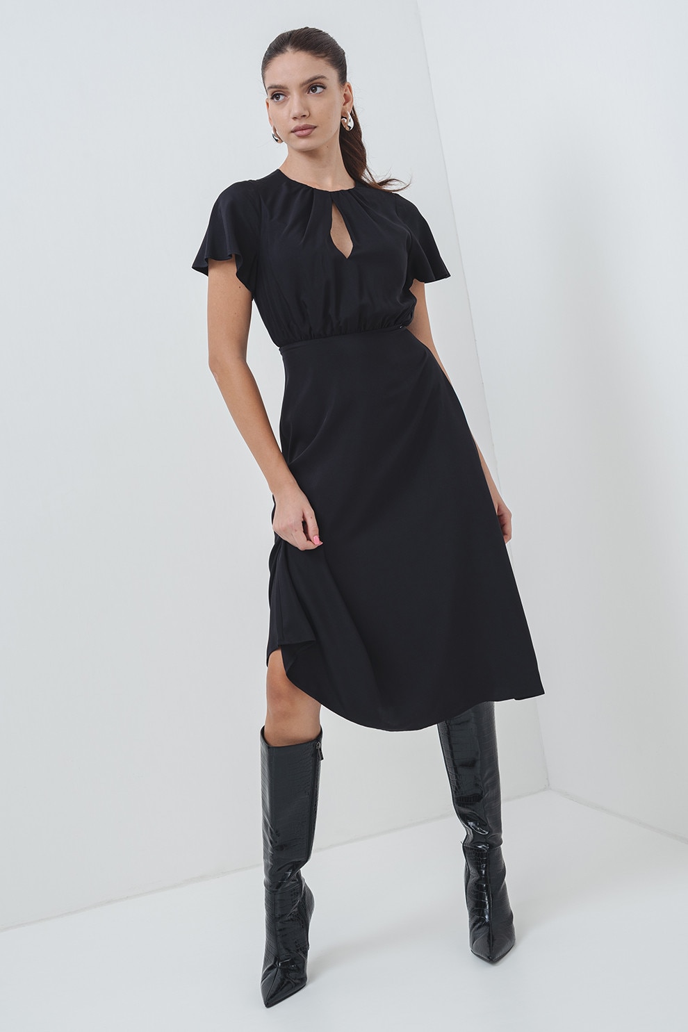 ARMANI EXCHANGE, Rochie midi cu maneci scurte, Negru, 2