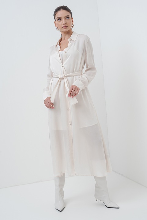 ARMANI EXCHANGE, Rochie cu cordon si maneci lungi, Crem