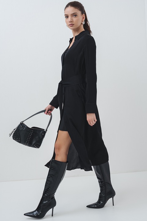 ARMANI EXCHANGE, Rochie cu cordon si maneci lungi, Negru