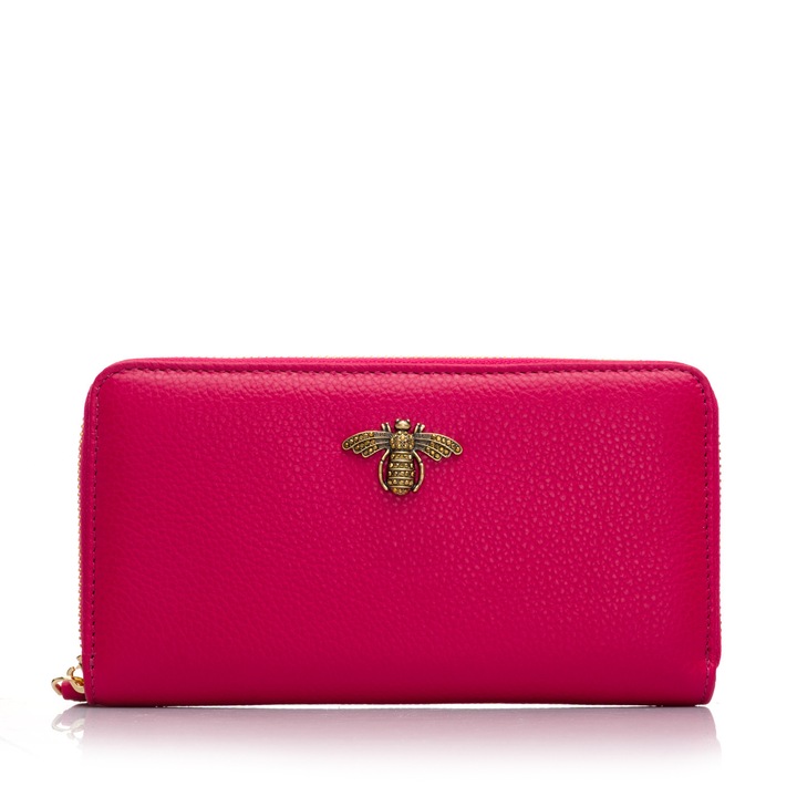 Portofel dama, Musette, Piele naturala, Magenta