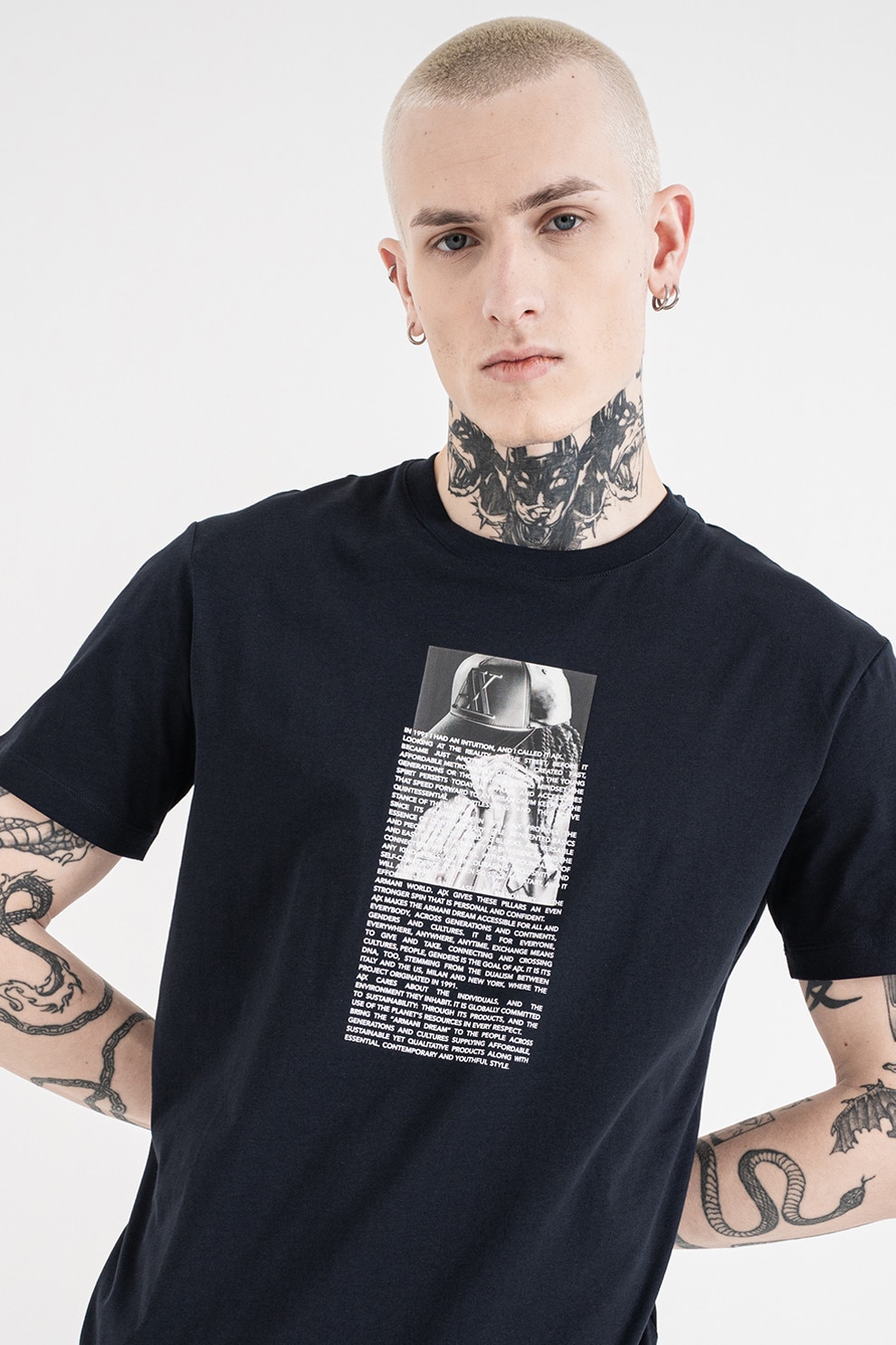 ARMANI EXCHANGE, Tricou regular fit cu imprimeu foto, Gri, Bleumarin, XL