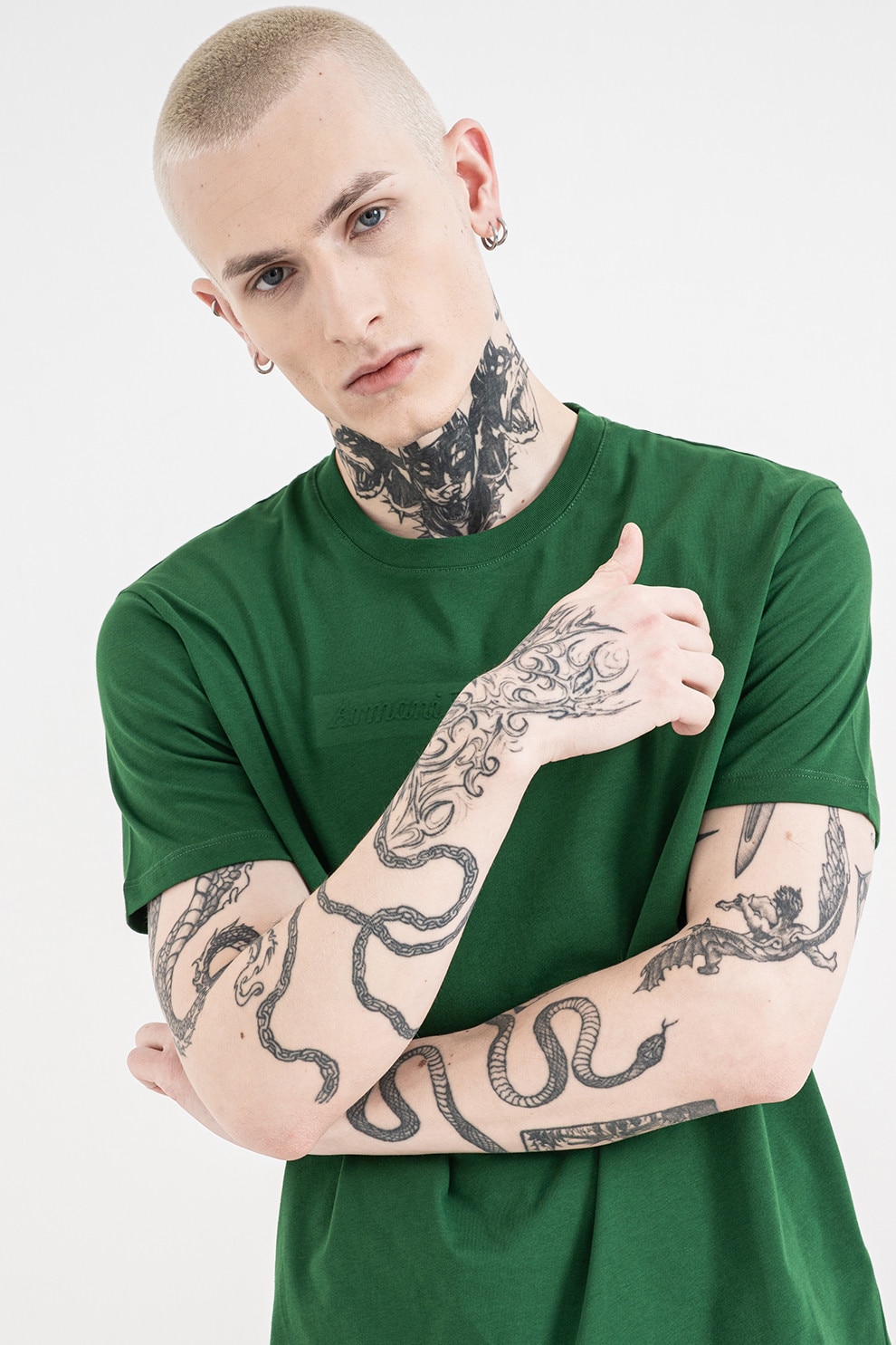 ARMANI EXCHANGE, Tricou regular fit de bumbac cu logo pe piept, Verde, M
