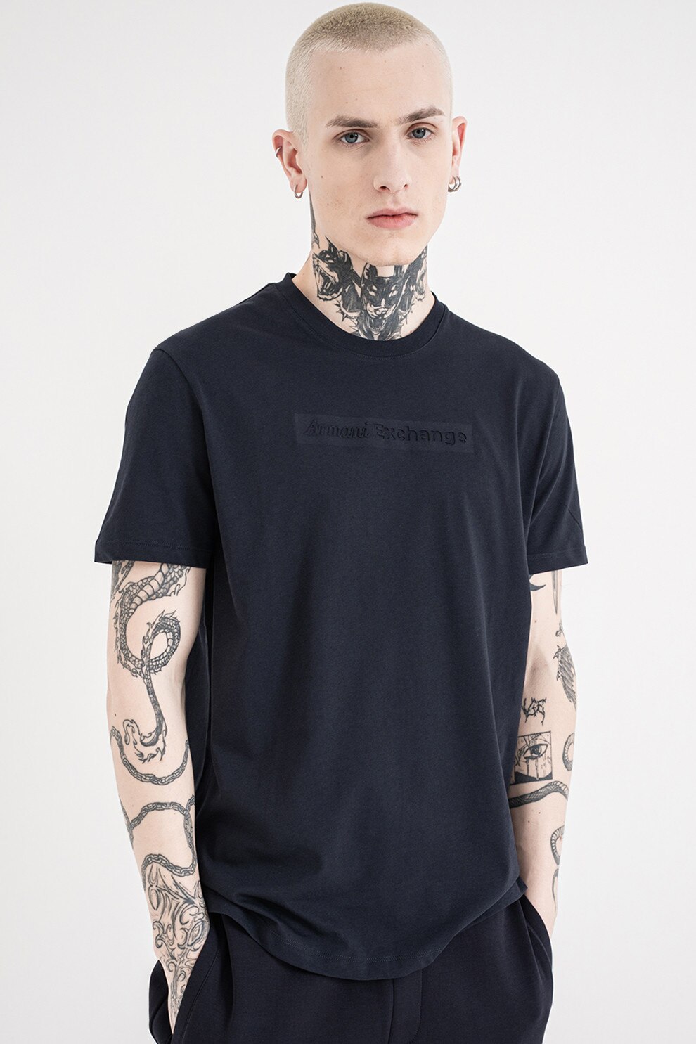 ARMANI EXCHANGE, Tricou regular fit de bumbac cu logo pe piept, Bleumarin, S