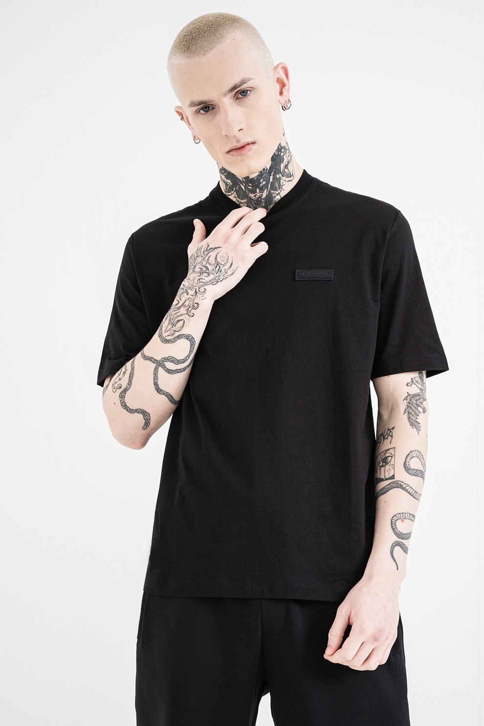 ARMANI EXCHANGE, Tricou de bumbac cu logo pe spate, Negru, L