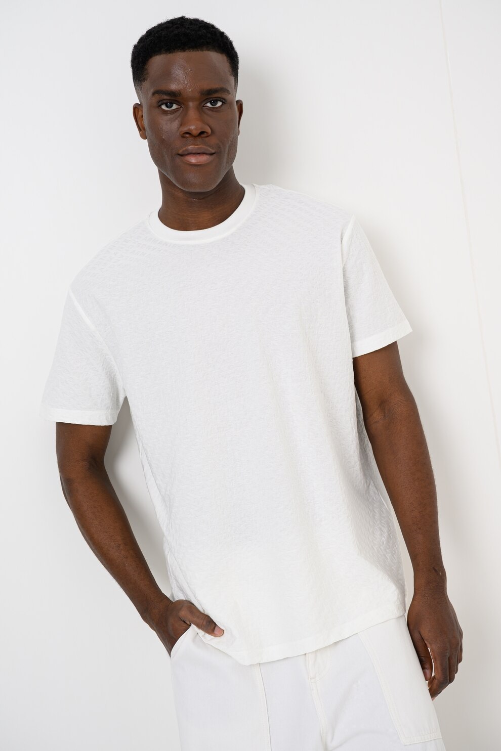 ARMANI EXCHANGE, Tricou cu decolteu la baza gatului si logo, Alb, M