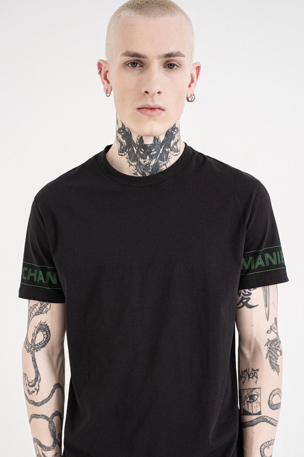 ARMANI EXCHANGE, Tricou de bumbac cu logo pe maneca, Verde, Negru, S