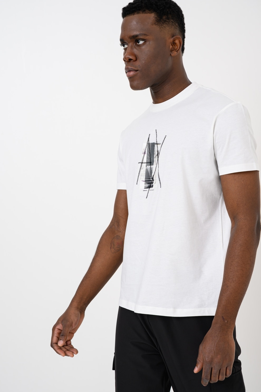 ARMANI EXCHANGE, Tricou de bumbac cu logo frontal, Alb, Verde padure, Negru, XL