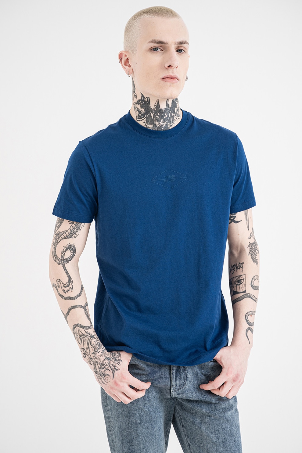ARMANI EXCHANGE, Tricou regular fit de bumbac cu logo discret, Albastru, S