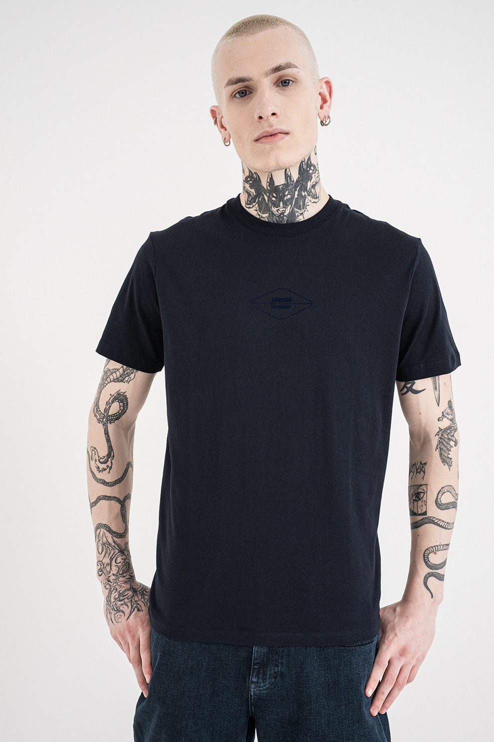 ARMANI EXCHANGE, Tricou regular fit de bumbac cu logo discret, Bleumarin, M