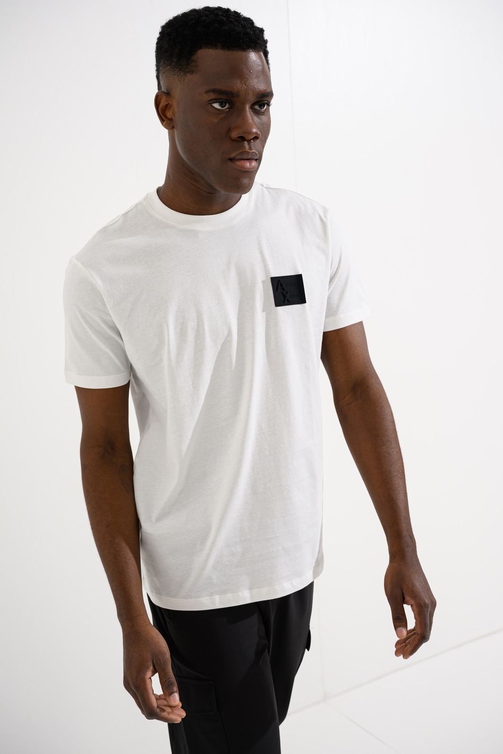 ARMANI EXCHANGE, Tricou regular fit cu decolteu la baza gatului, Alb, Negru, XL
