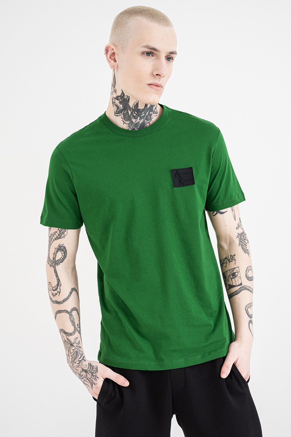 YA−MAN IS-94B ARMANI EXCHANGE, Tricou regular fit cu decolteu la baza gatului