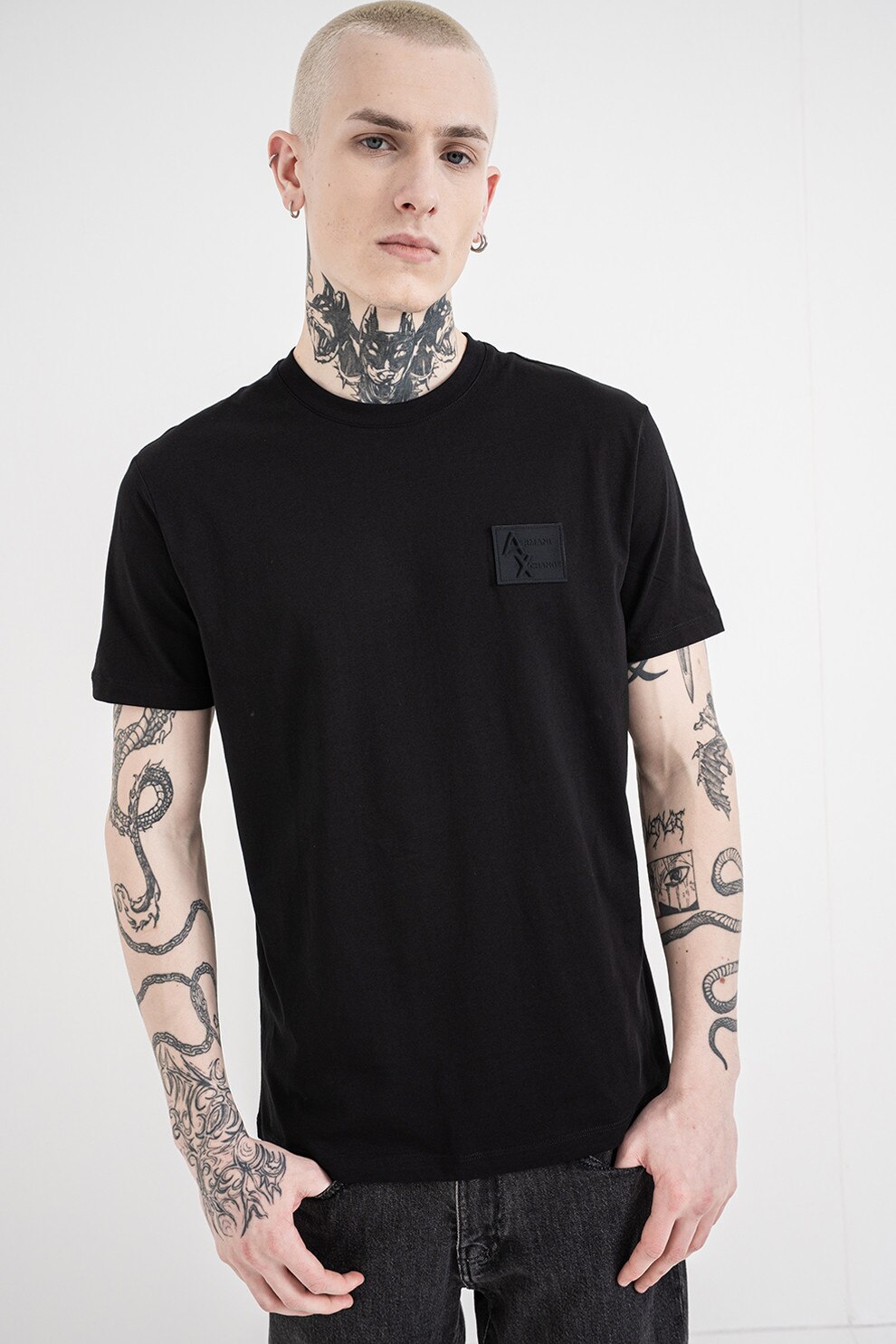 YA−MAN IS-94B ARMANI EXCHANGE, Tricou regular fit cu decolteu la baza gatului
