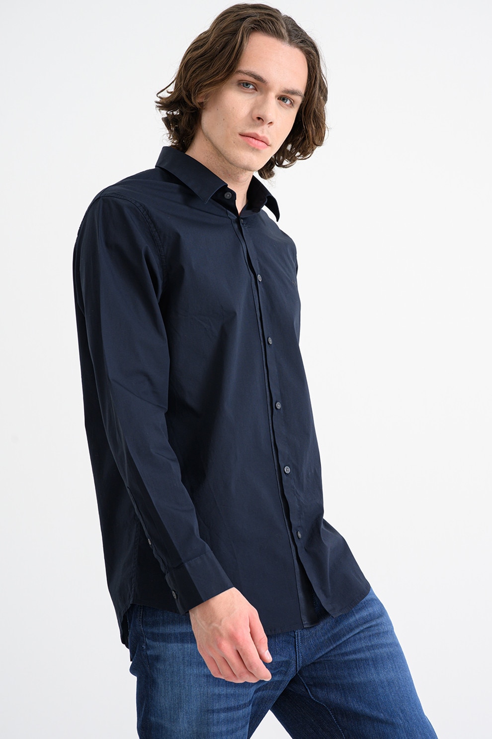 ARMANI EXCHANGE, Camasa din amestec de bumbac cu guler clasic, Albastru ultramarin, M