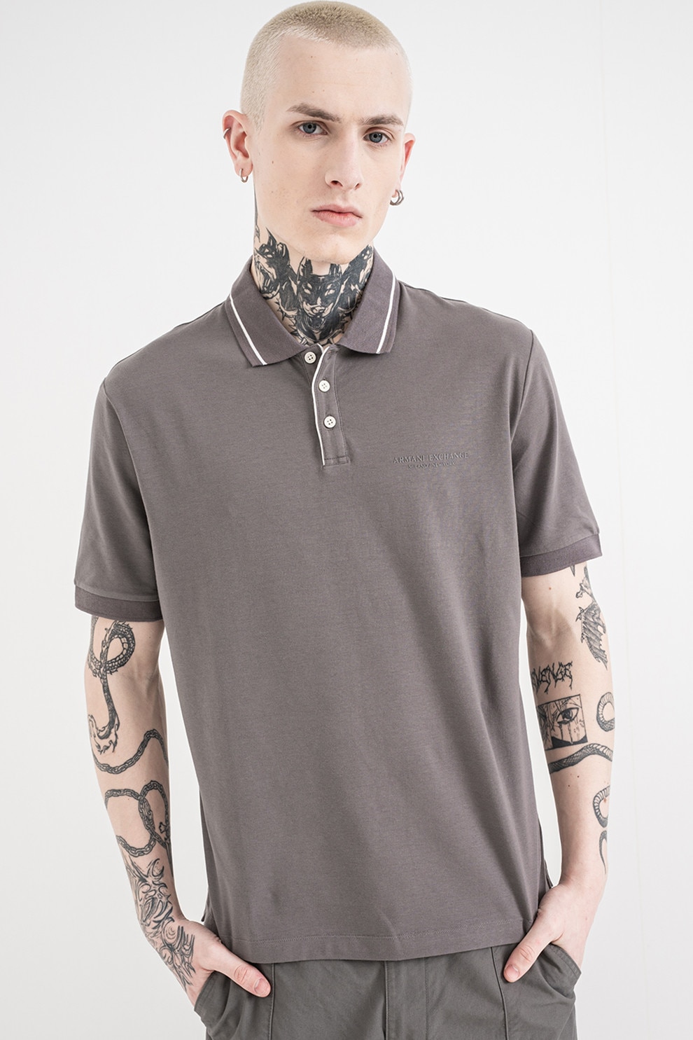 ARMANI EXCHANGE, Tricou polo uni, Gri inchis, M