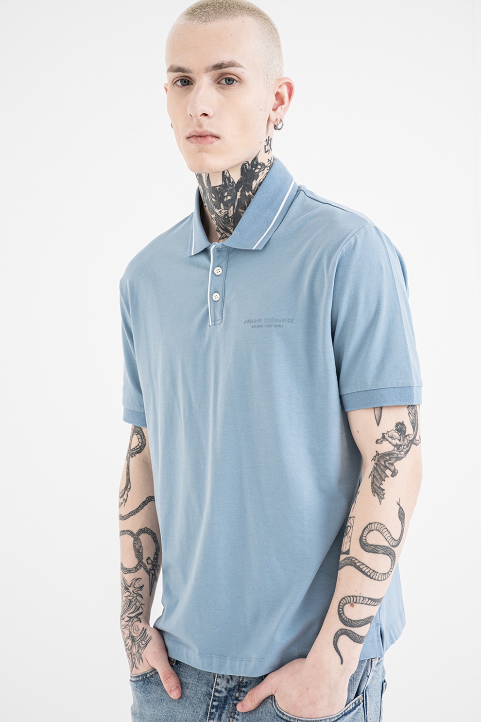 ARMANI EXCHANGE, Tricou polo uni, Albastru deschis, L