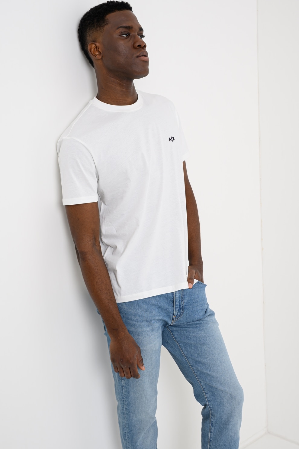 ARMANI EXCHANGE, Tricou uni de bumbac cu logo discret, Alb, L