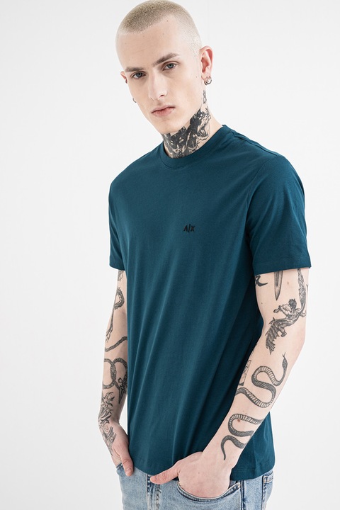 ARMANI EXCHANGE, Tricou uni de bumbac cu logo discret, Albastru petrol