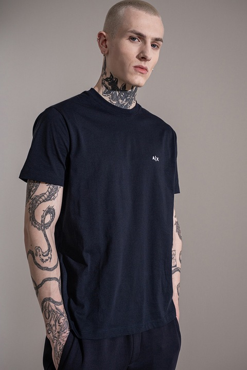 ARMANI EXCHANGE, Tricou uni de bumbac cu logo discret, Alb/Bleumarin